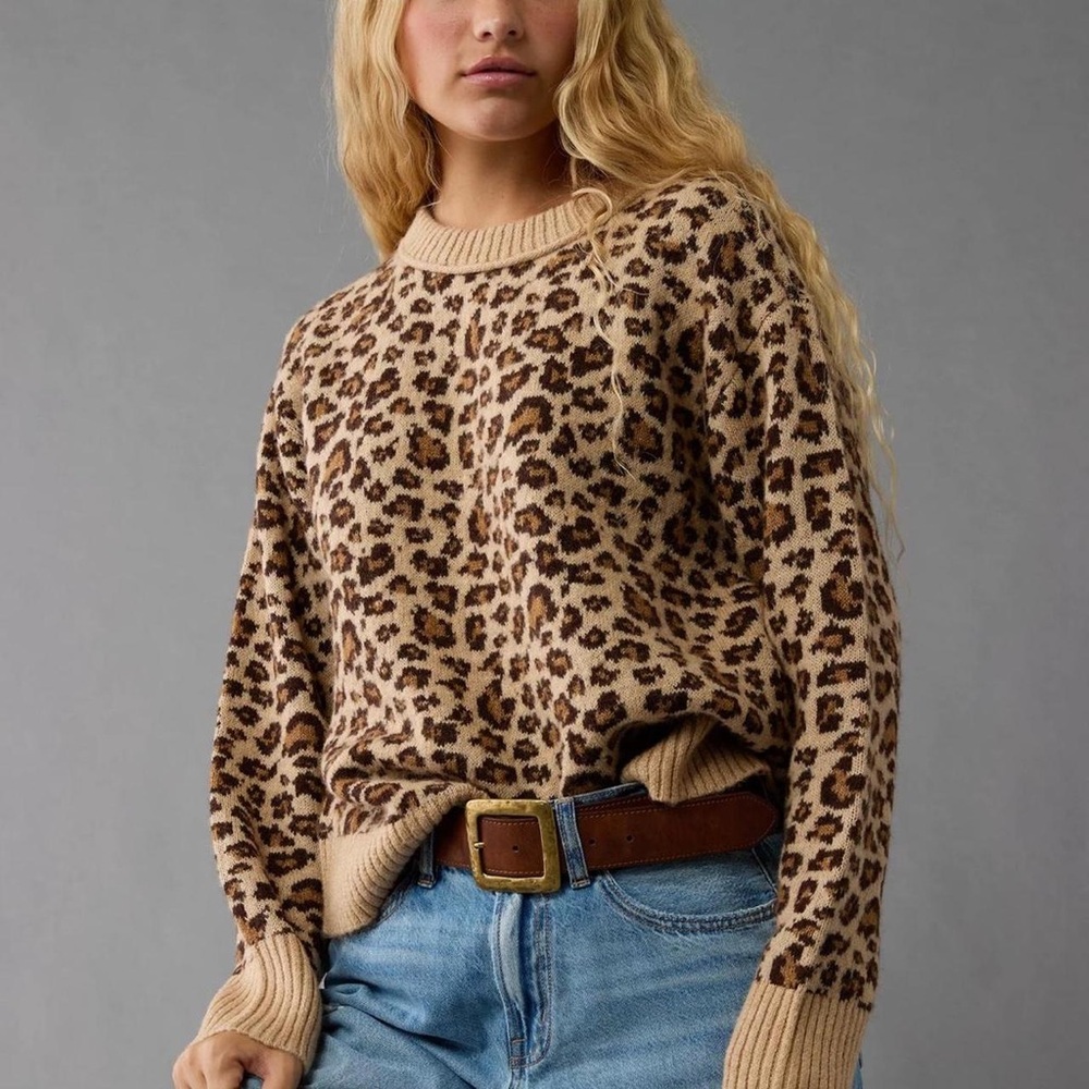 AE Whoa So Soft Crew Neck Leopard Print Sweater